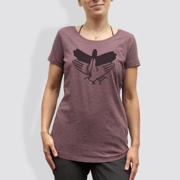 little kiwi little kiwi Damen T-Shirt, "Schattenvogel", Black Heather Cranberry – Produktbild 1 von 1