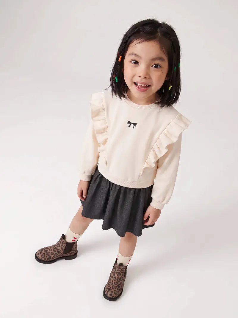 Vertbaudet Kleid mit Volants asu Materialmix Mädchen, Wollweiß, – Produktbild 2 von 4