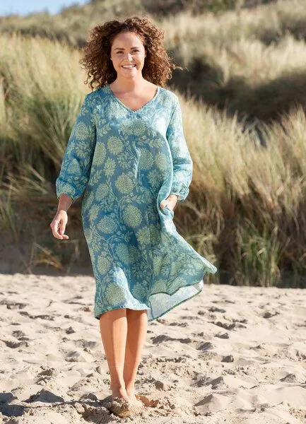Heidekönigin Heidekönigin Leinenkleid m. V-Ausschnitt, Hellblau, – Produktbild 1 von 1