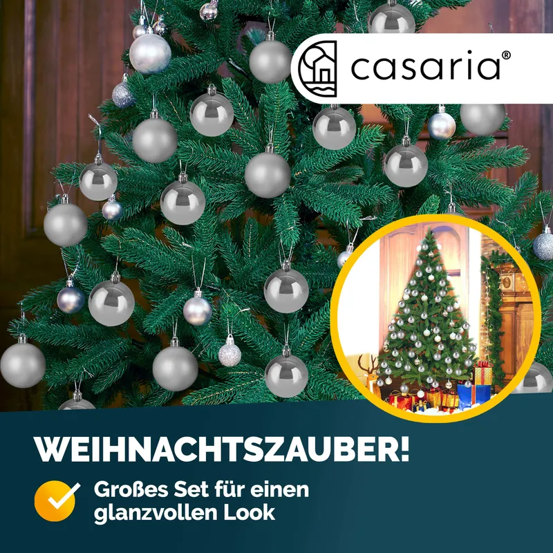 Casaria® Weihnachtskugeln Silber 54-tlg in matt & glänzend, Silber, – Produktbild 2 von 2