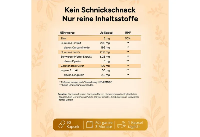 NaroVital Curcuma Ingwer Plus mit Kurkuma Extrakt, Piperin, Curcumin - 90 vegane Kapseln, 90 St. – Produktbild 5 von 5