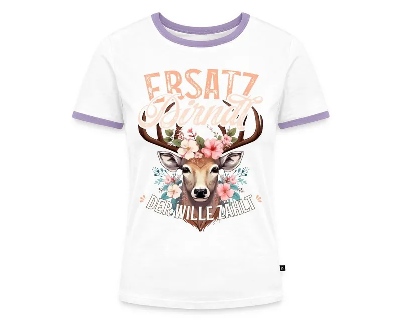 Spreadshirt T-Shirt Ersatz Dirndl Tracht Frauen Kontrast T-Shirt (1-tlg) Slim Fit, Weiß, – Produktbild 1 von 5