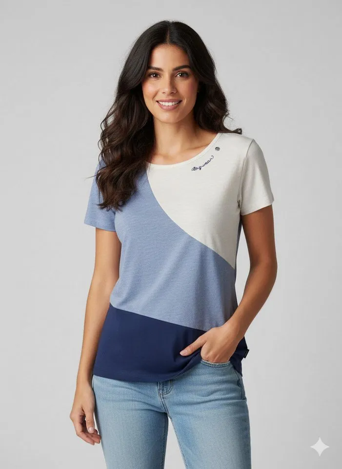ragwear ragwear Kurzarmshirt MINT BLOCK O mit Logo-Patches an Saum und Ärmel, Blau, – Produktbild 1 von 3