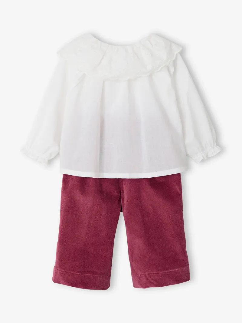 Vertbaudet Baby-Set aus Bluse und Samthose, Himbeer, – Produktbild 4 von 4