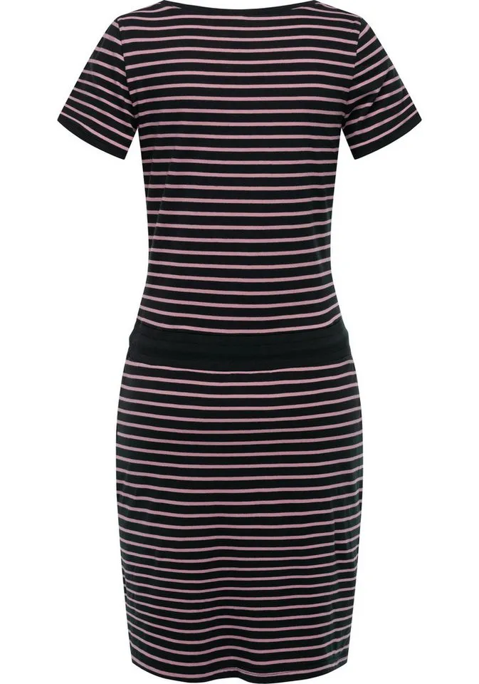 ragwear ragwear Sommerkleid Baomi gestreiftes Damen Minikleid mit Taillenkordel und Taschen, Schwarz, – Produktbild 1 von 2