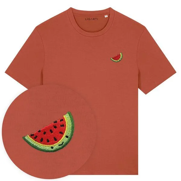 LIGARTI Besticktes T-Shirt – Wassermelone – LIGARTI Tiermanufaktur, Terracotta, – Produktbild 1 von 3
