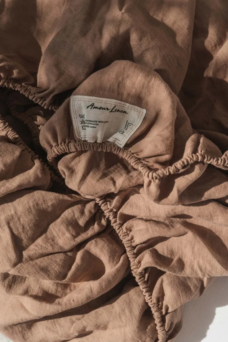 AmourLinen AmourLinen unisex vegan Spannbettlaken Leinen, Hellbraun, – Produktbild 2 von 2