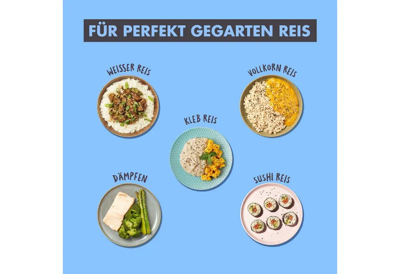Reishunger Reishunger Reiskocher Basis – 1,2 L – mit Keramikbeschichtung – bis zu 6 Portionen, 500 W, Mit Dampfgarfunktion & Warmhaltefunktion, Schwarz, – Produktbild 4 von 5