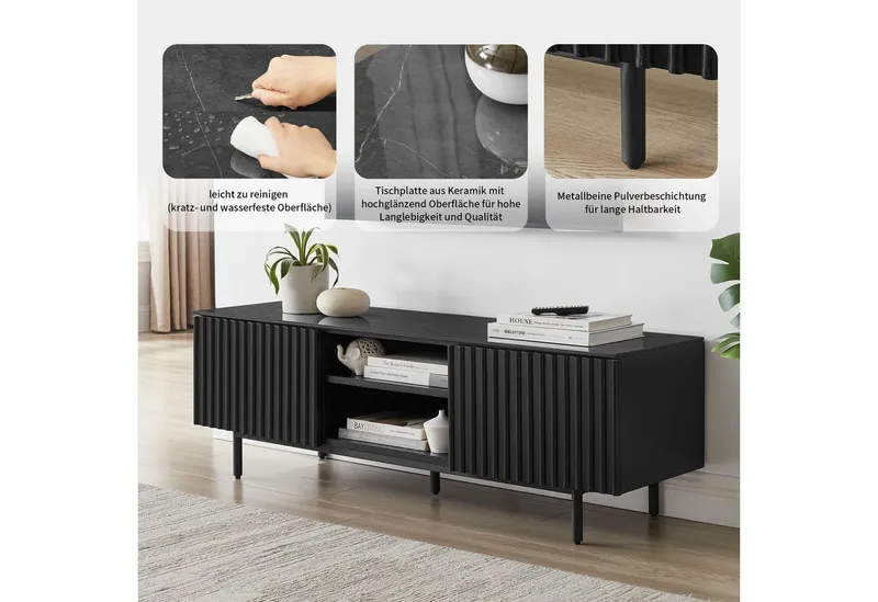 OTTO home TV-Board Candise, Sintersteinplatte, Soft-Close-Funktion, FSC-zertifiziertem Eschenholz, Grau, – Produktbild 1 von 5