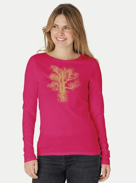 Peaces.bio - handbedruckte Biomode Peaces.bio - handbedruckte Biomode Bio-Damen-Langarmshirt Chestnut, Pink, – Produktbild 2 von 2