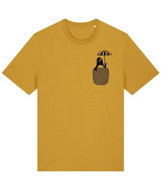 päfjes päfjes Pinguin Paul in Brusttasche mit Schirm - Fair Wear Männer Bio T-Shirt, Gelb, – Produktbild 1 von 4