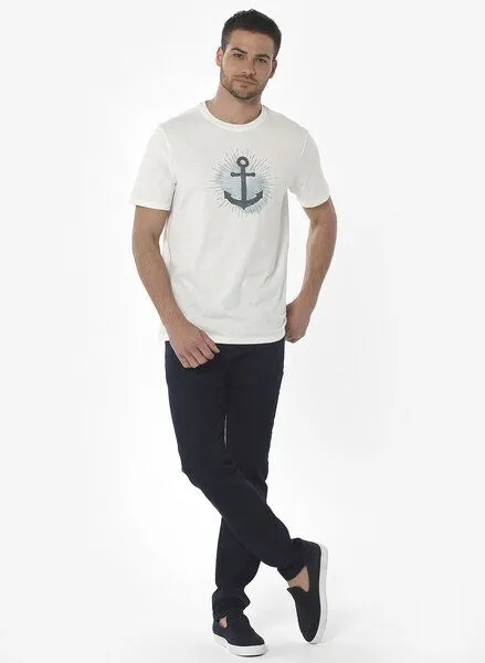 ORGANICATION ORGANICATION T-Shirt aus Bio-Baumwolle mit Anker-Print, Weiß(off white), – Produktbild 2 von 4