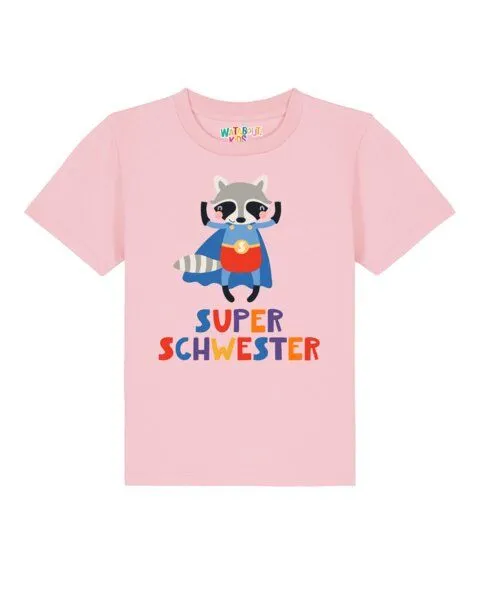 watabout.kids watabout.kids T-Shirt Kinder Waschbär Superschwester, Cotton pink, – Produktbild 1 von 3