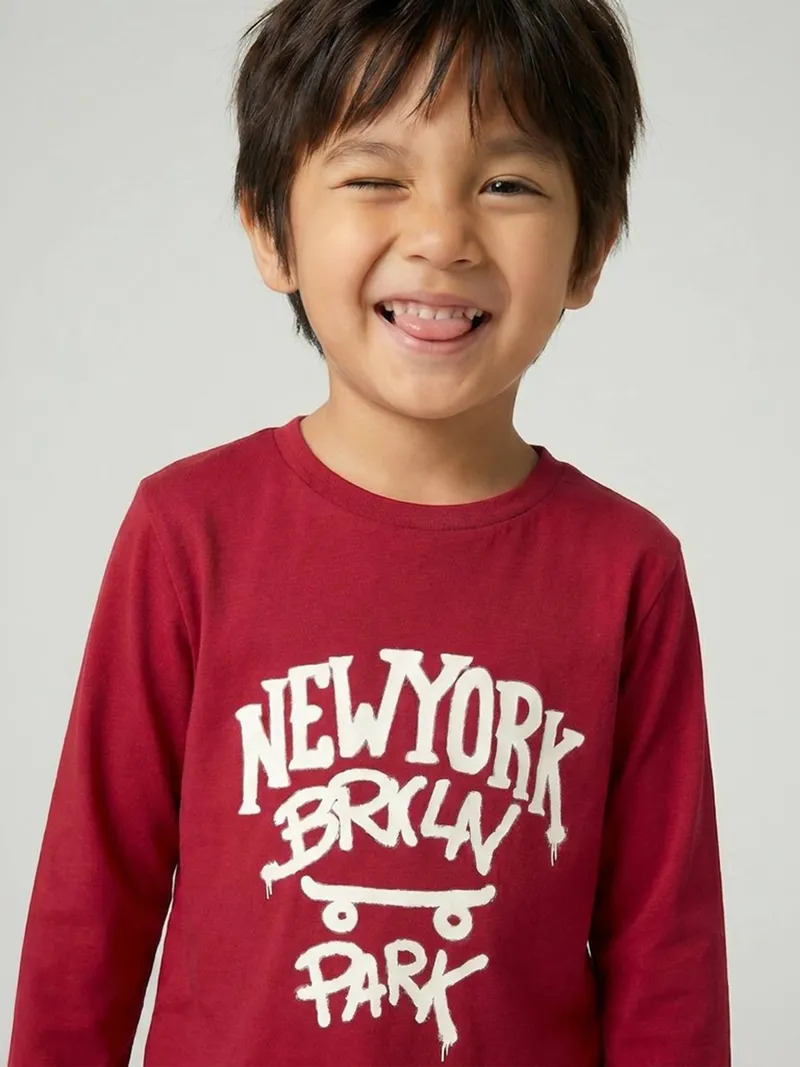 Vertbaudet Langarmshirt mit Print Jungen, Rot, – Produktbild 2 von 4