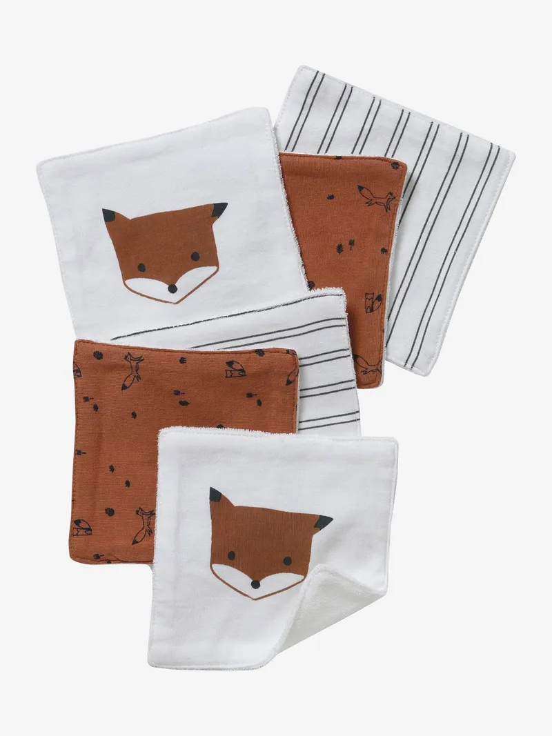 Vertbaudet 6er-Pack Waschlappen mit Aufbewahrungsbeutel, Pack wollweiß/orange fuchs, – Produktbild 1 von 3