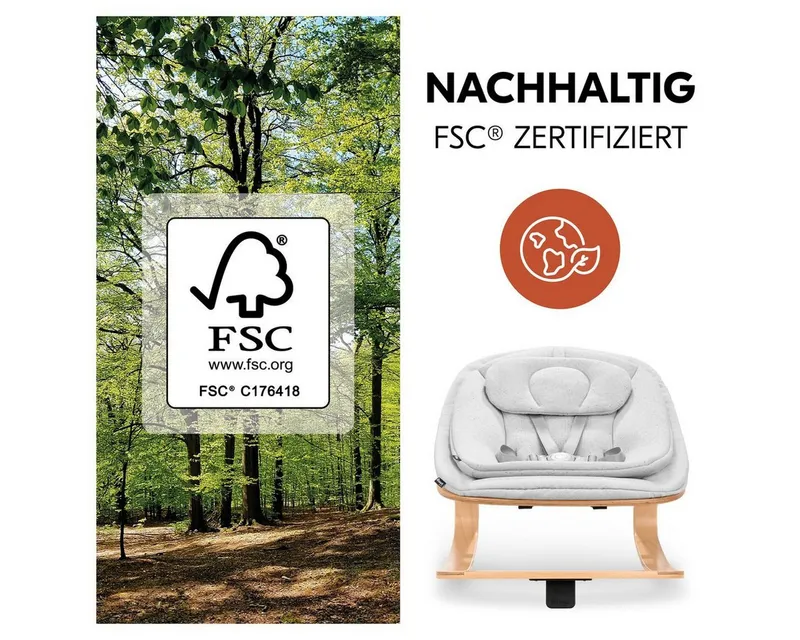 Hauck Hauck Hochstuhl Beta Plus Dark Grey Newbornset Eco - Light Grey (Set), Holz Babystuhl ab Geburt mit Neugeborenensufsatz, Sitzkissen, Essbrett, Grau, – Produktbild 5 von 5