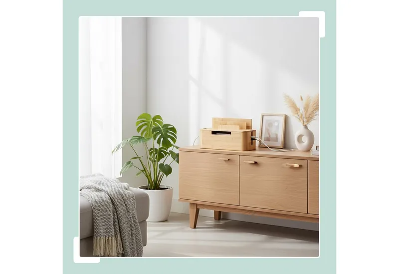 RELAXDAYS RELAXDAYS Kabelbox mit Handyhalter Bambus, (7-tlg), Braun, – Produktbild 3 von 5