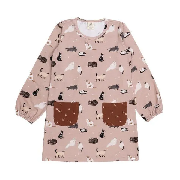 Walkiddy Kinder Kleid GOTS zertifiziert Bio-Baumwolle, Altrosa, Katzen-Muster, Walkiddy, Pink, – Produktbild 1 von 3
