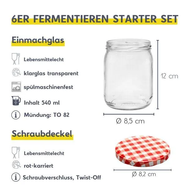 mikken mikken Fermentier Starter Set - 6 Fermentiergläser 540 ml mit Fermentier Gitter, Holzstößel und Deckel – Produktbild 4 von 4