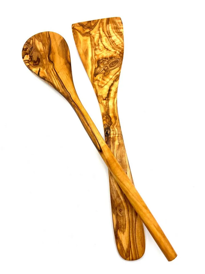 Olivenholz erleben Olivenholz erleben Kochlöffel 2tlg. Kochlöffel-Set (Kochlöffel rund, Pfannenwender ohne Löcher), Kochbesteck aus Olivenholz ist hitzebeständig und schonend zu Pfannen, Braun, – Produktbild 2 von 2