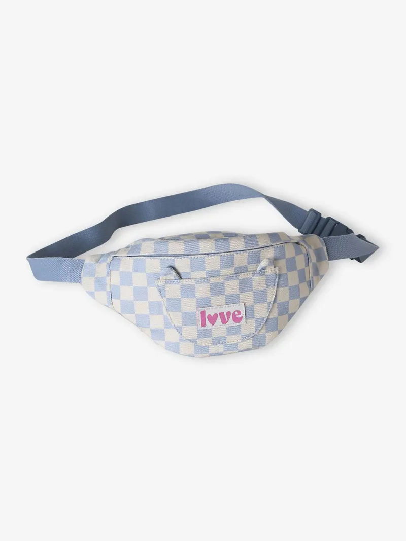 Vertbaudet Mädchen Bauchtasche mit Katzenohren, Weiß/hellblau karo, – Produktbild 1 von 3