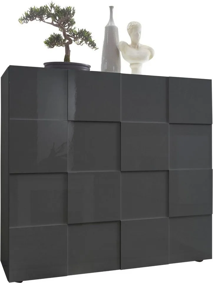 Home affaire Highboard Dama Höhe 111 cm, Breite 121 cm, Kommode 2 Türen, Hochkommode, Front in 3D-Optik, viel Stauraum, verschiedene Farben, Grau, – Produktbild 3 von 8