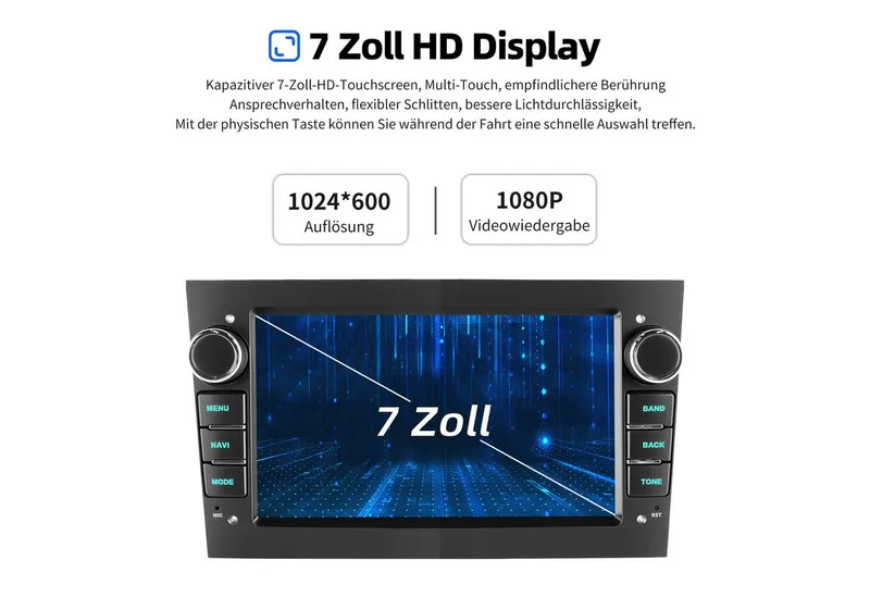 ESSGOO 7'' Android 15 WinCE für Opel Astra H/Corsa C/D/Vectra C/Zafira h 2DIN Navigationsgerät (Apple Carplay Android Auto GPS Navi WIFI BT EQ), Schwarz, – Produktbild 8 von 8