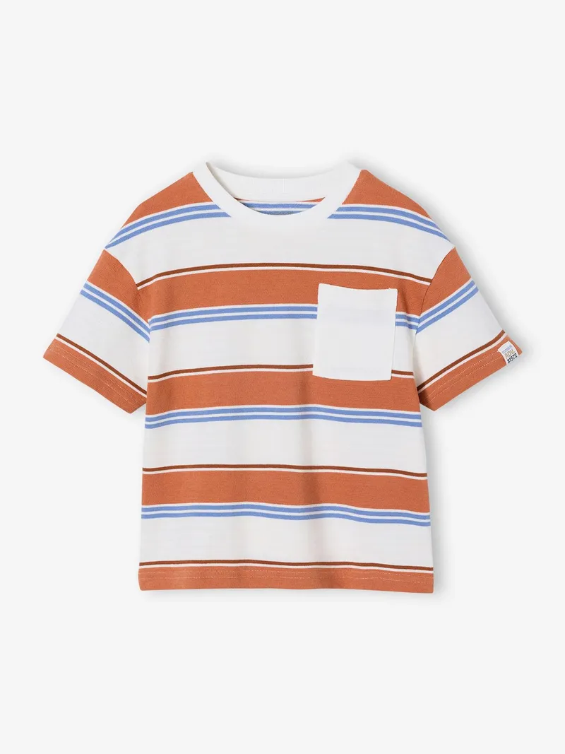 Vertbaudet Jungen T-Shirt mit Streifen und Brusttasche, Orange bedruckt, – Produktbild 2 von 4