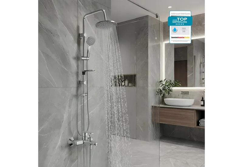 Hansgrohe Hansgrohe Wannenarmatur Vernis Blend Wannenmischer Set mit Aloni Handbrause und Regendusche (Spar-Set) Einhebel Badewannenarmatur, chrom oder schwarz matt – Produktbild 1 von 5