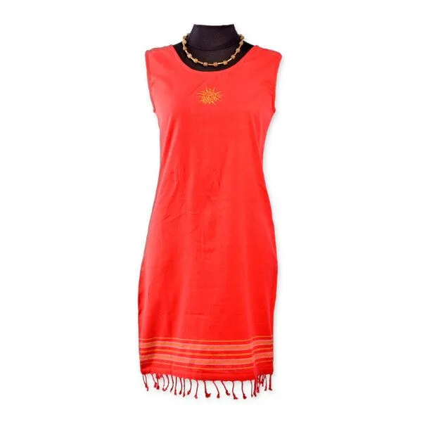Africulture Africulture Kikoy Sommerkleid kurz, Strandkleid "Jua" mit Sonnen Stickmuster, made in Kenia, Rot, – Produktbild 1 von 4