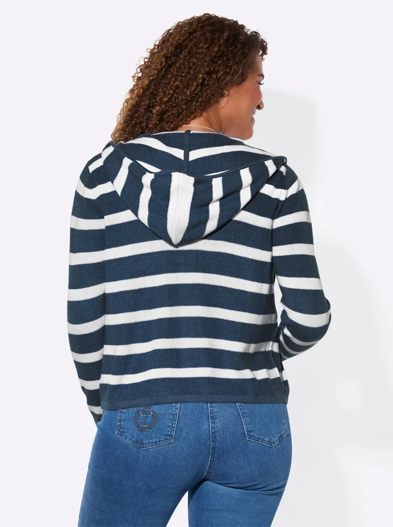 Witt Kapuzenstrickjacke, Dunkelblau-weiß-gestreift, – Produktbild 2 von 2
