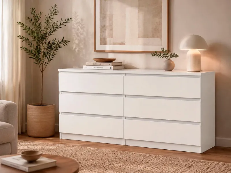 Home affaire Kommode Naia - 6 Schubladen & grifflose Front, Made in Denmark (Breite: 158 cm), Viel Stauraum mit griffloser Front, in mehreren Farben, Weiß, – Produktbild 1 von 5