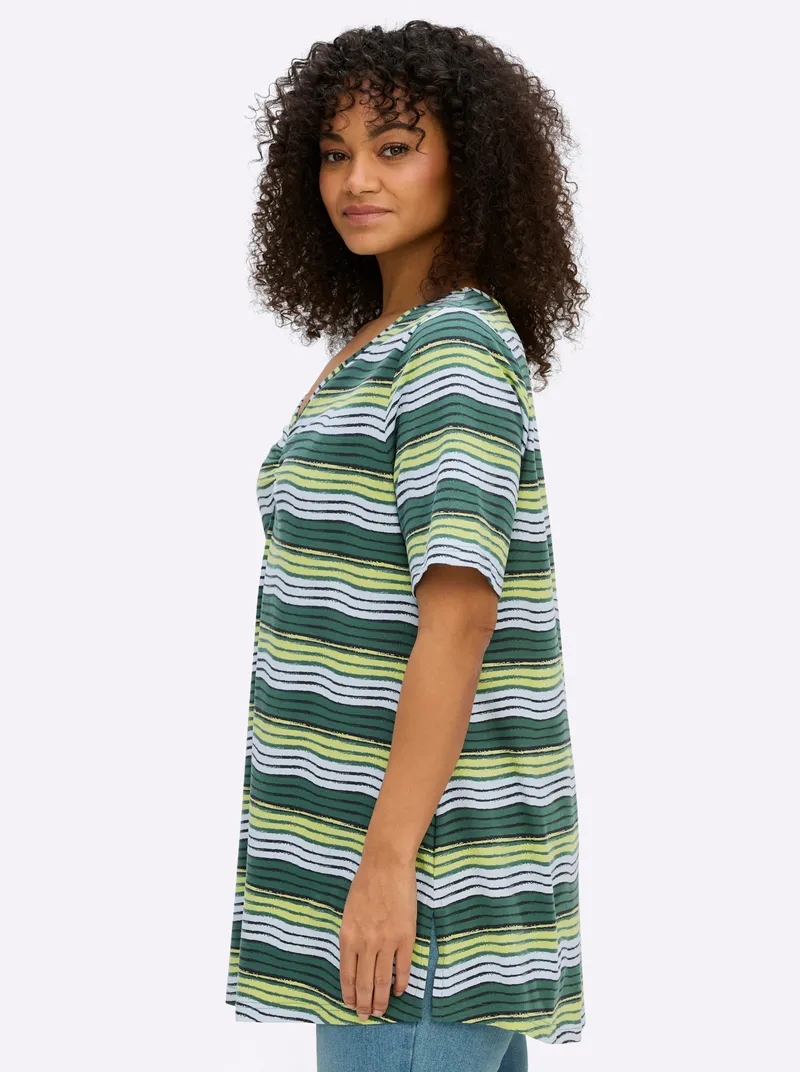 sheego Streifenshirt moos-schwarz-geringelt, Moos-schwarz-geringelt, – Produktbild 2 von 2