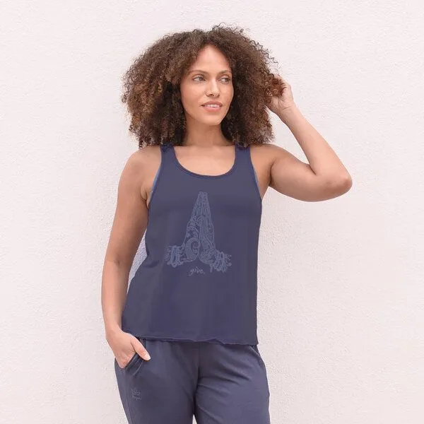 Jaya Jaya ALASKA GIVE - Damen - lockeres Top mit offenem Rücken aus Tencel-Baumwoll-Mix, Nightblue/blau, – Produktbild 1 von 3