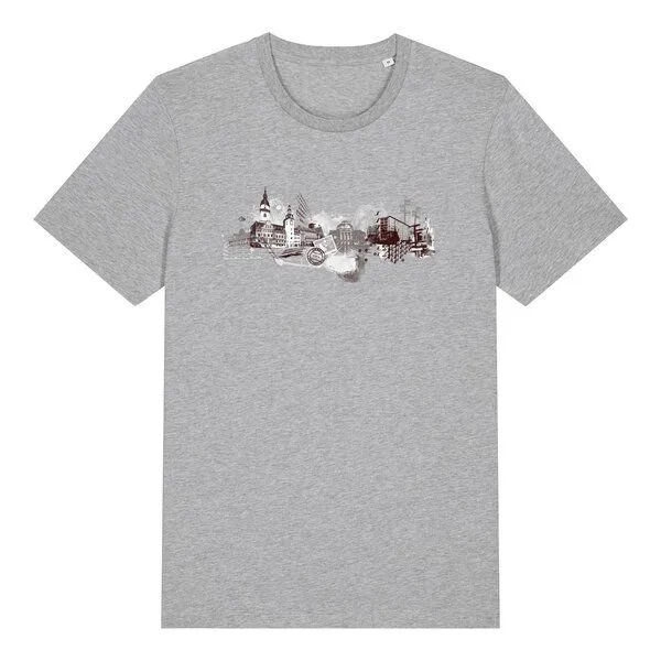 Spangeltangel Spangeltangel bedrucktes T-Shirt, Chemnitz, nachhaltig, Stadt, Herren, Damen, Unisex, Biobaumwolle, Grau meliert, – Produktbild 3 von 4