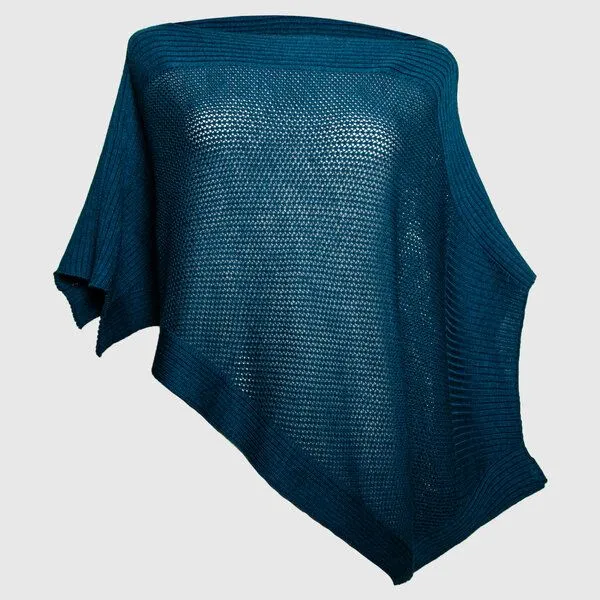 LANARTO slow fashion LANARTO slow fashion Poncho Cape aus mulesingfreier Merinowolle in edlen Farben, Blau, – Produktbild 4 von 4