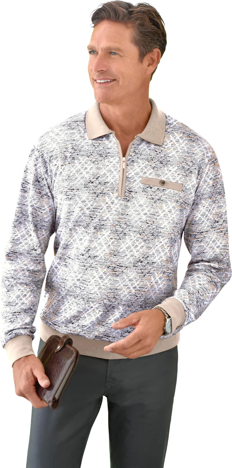 marco donati Langarm-Poloshirt weiß-bedruckt, Weiß-bedruckt, – Produktbild 2 von 2
