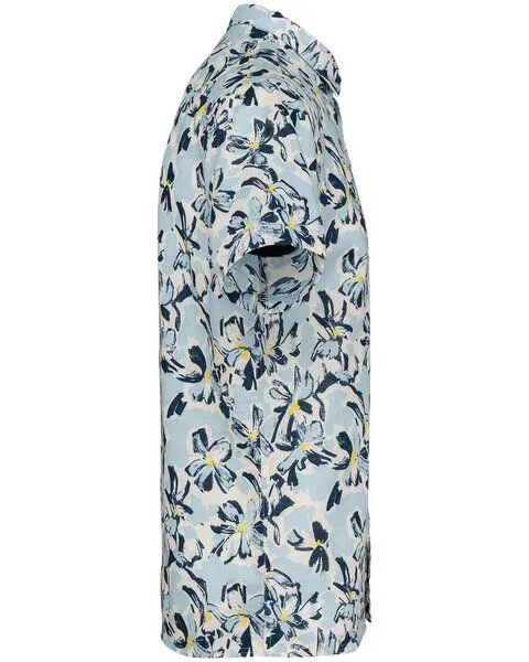 YTWOO YTWOO Herren Hawaii Hemd | Bio -Baumwolle-Leinen-Mix | Aloha Shirt | Kurzarm Hemd, Meerblau mit blauem blumenmuster, – Produktbild 4 von 4