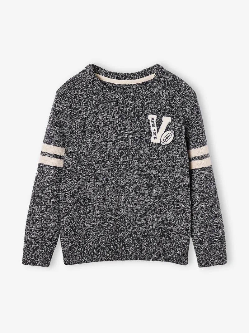 Vertbaudet Pullover Jungen Mouliné-Strick 50% Recycling-Baumwolle GRS-zertifiziert, Blau, – Produktbild 1 von 3
