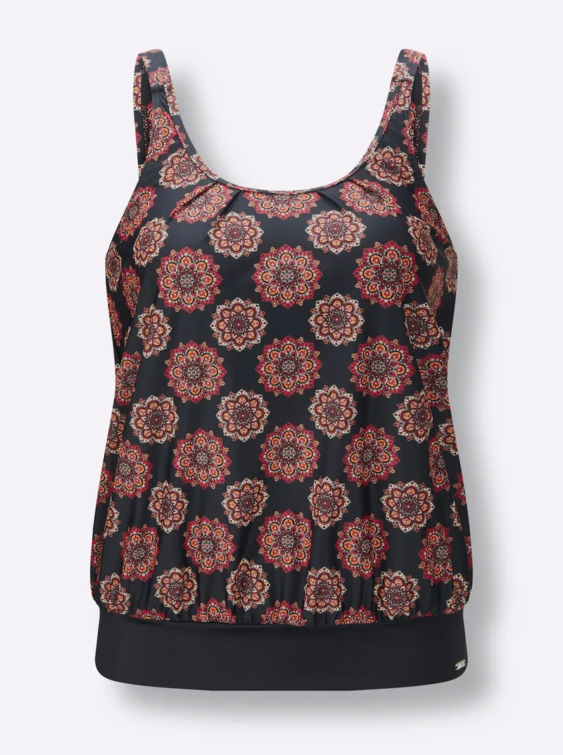 feel good Tankini-Oberteil schwarz-rot-bedruckt, Schwarz-rot-bedruckt, – Produktbild 1 von 2