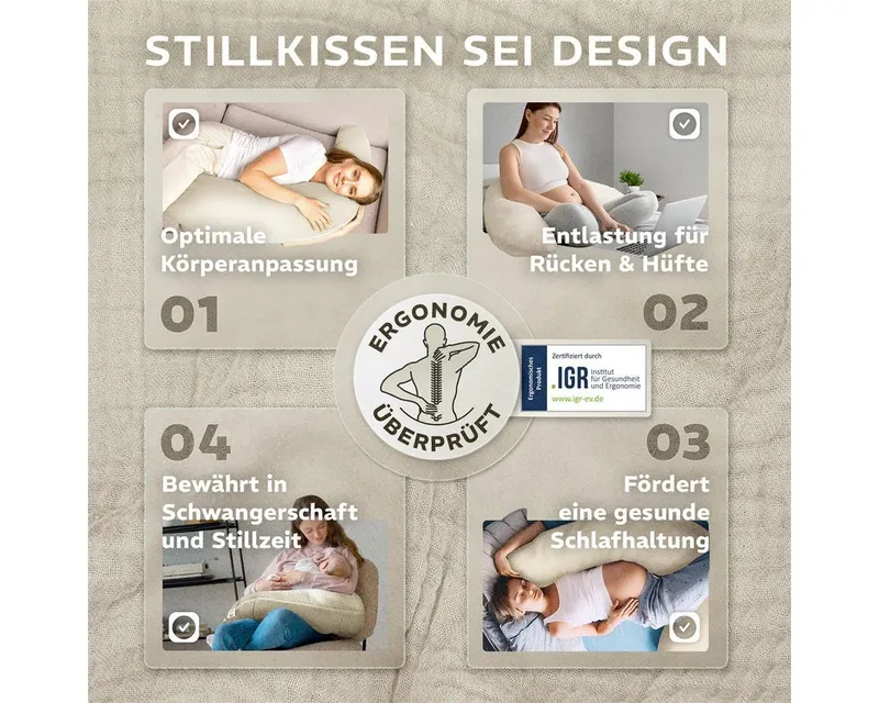 SEI Design Stillkissenbezüge Bezüg für Stillkissen Lagerungskissen Seitenschläferkissen 190x30 cm, 100% Baumwolle, Beige, – Produktbild 5 von 5
