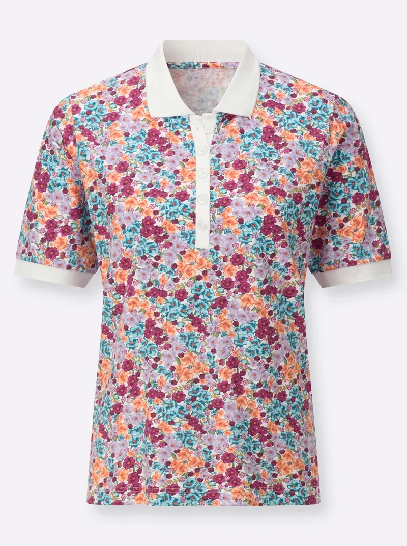 Witt Poloshirt aquamarin-apricot-bedruckt, Aquamarin-apricot-bedruckt, – Produktbild 2 von 2