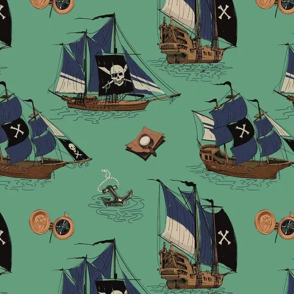 Walkiddy Kinder T-Shirt GOTS-zertifiziert aus Bio-Baumwolle grün mit Piratenschiff-Motiv – Walkiddy, Grün, – Produktbild 3 von 3