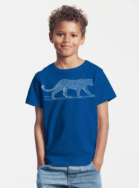 Peaces.bio - handbedruckte Biomode Peaces.bio - handbedruckte Biomode Bio-Kinder T-Shirt Leopard, Royalblau, – Produktbild 2 von 3