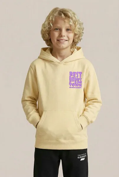 THE FACE OF ELEMENTS The Face of Elements Best Buddy in Town - Relaxed Fit Kids Hoodie aus 100% Bio-Baumwolle, Butter lemon (gelb), – Produktbild 1 von 4