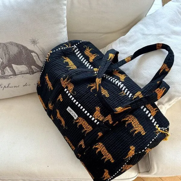 KIKOONI KIKOONI handgefertigte große Baumwolltasche "K. Shopper", Black leopard, – Produktbild 1 von 4