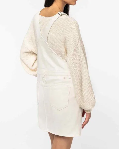 YTWOO YTWOO Nachhaltiges Damen Latzkleid aus Bio-Baumwolle mit recycelten Knöpfen und Reißverschluss, Vintage weiß, – Produktbild 3 von 4