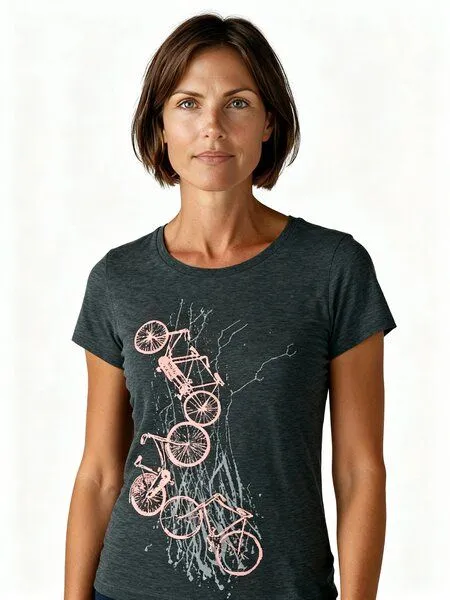 Spangeltangel Spangeltangel Frauenshirt "Fahrräder", bedruckt, Siebdruck, sportlich, Bio-Baumwolle, Dunkelgrau, – Produktbild 3 von 4