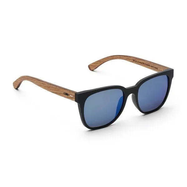 TAKE A SHOT TAKE A SHOT Holz Sonnenbrille Eckig für Herren und Damen, Schwarz (schwarz/kirsche/blau), – Produktbild 2 von 4