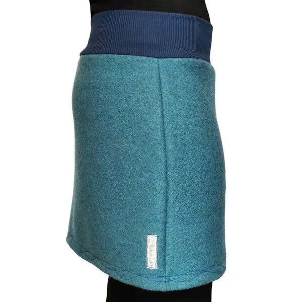 liebewicht Rock Wollrock kurz Wollwalk bio Unikat mit Stickerei liebewicht, Blau, – Produktbild 2 von 4
